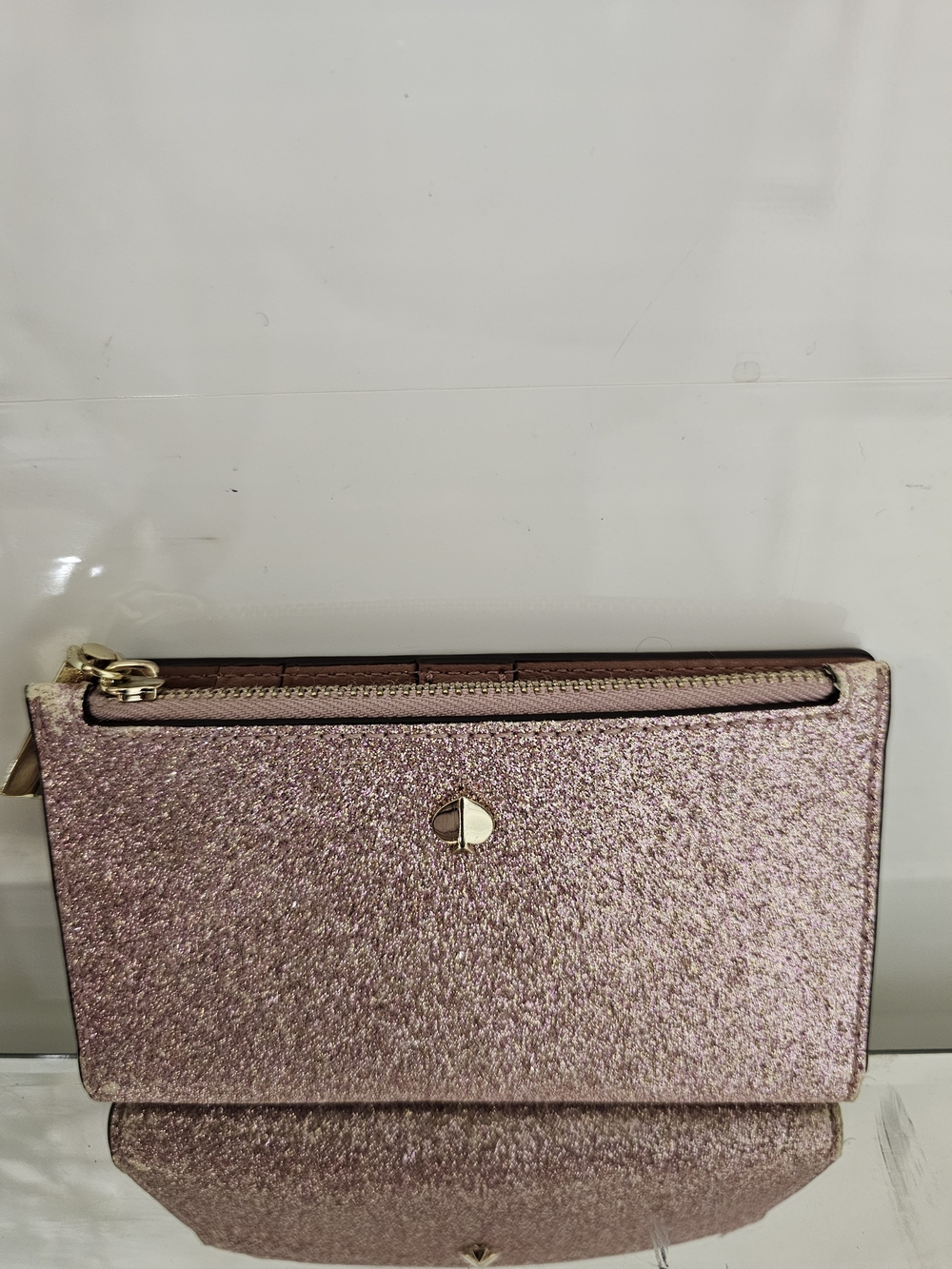 kate spade Rose Gold Glitter Zip Clutch Wallet